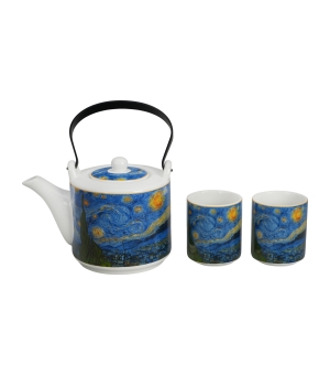 Dzbanek z zaparzaczem ze stali nierdzewnej i 2 czarkami STARRY NIGHT inspired by Van Gogh