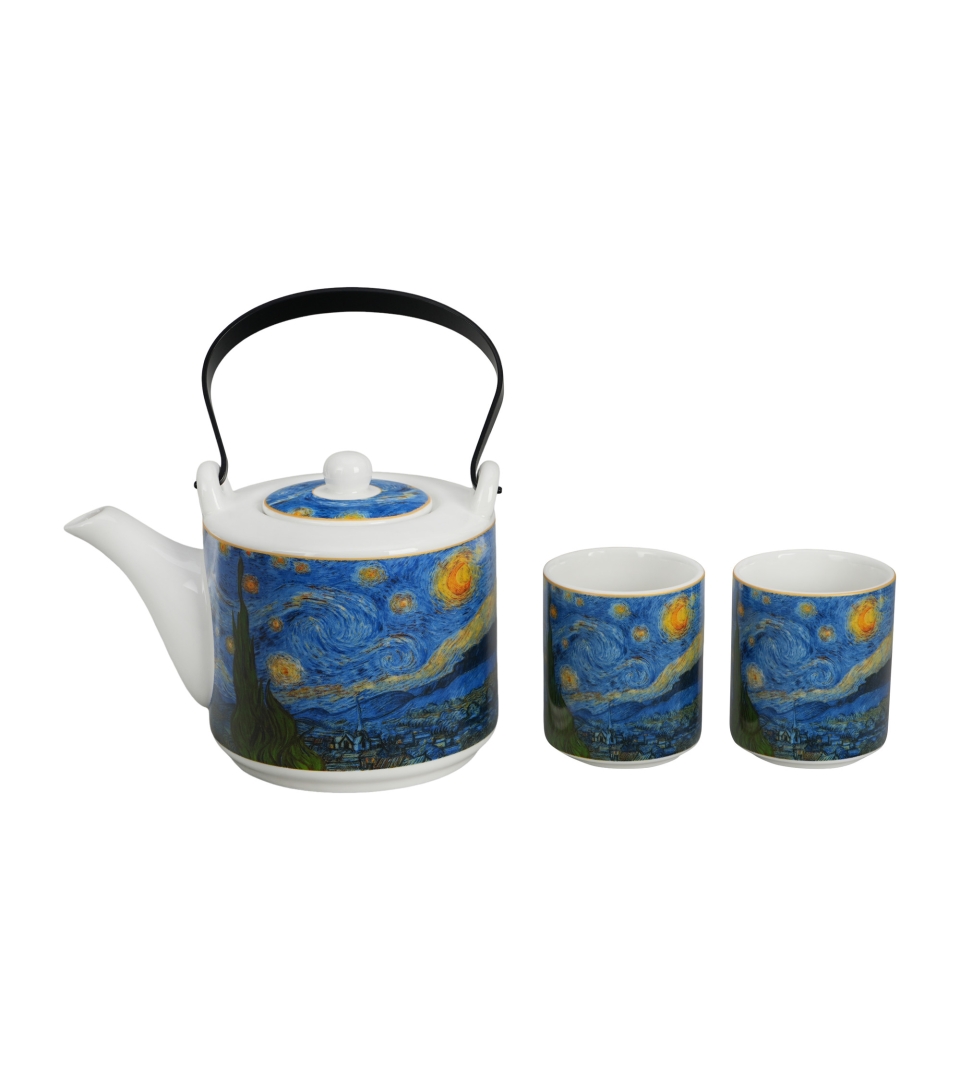Dzbanek z zaparzaczem ze stali nierdzewnej i 2 czarkami STARRY NIGHT inspired by Van Gogh