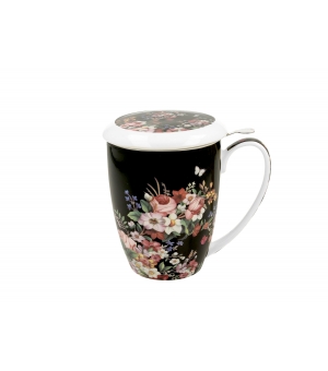 Kubek z zaparzaczem 380 ml VINTAGE FLOWERS BLACK