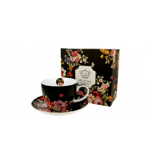 Filiżanka jumbo ze spodkiem 450 ml VINTAGE FLOWERS BLACK