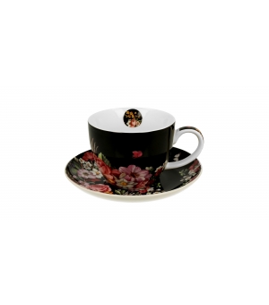 Filiżanka jumbo ze spodkiem 450 ml VINTAGE FLOWERS BLACK