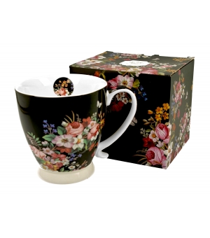 Kubek na stopce jumbo 480 ml VINTAGE FLOWERS BLACK