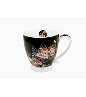 Kubek na stopce jumbo 480 ml VINTAGE FLOWERS BLACK