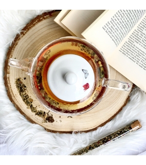 Tea for One szklany / Filiżanka z dzbankiem szklanym VINTAGE FLOWERS WHITE