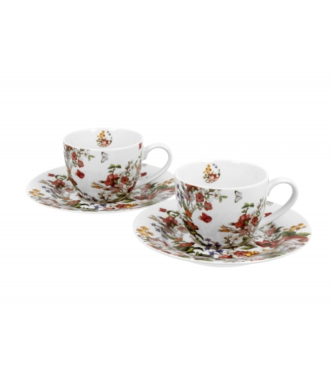 2 filiżanki espresso ze spodkami VINTAGE FLOWERS WHITE