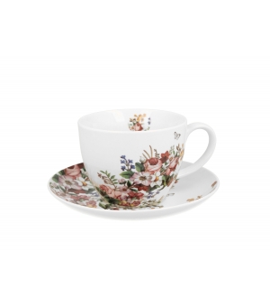 Filiżanka jumbo ze spodkiem 470 ml VINTAGE FLOWERS WHITE