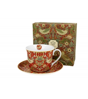 Filiżanka jumbo ze spodkiem Strawberry Thief RED inspired by Morris