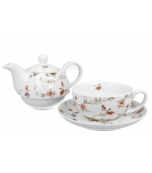 Tea for One porcelanowy / Filiżanka z dzbankiem i spodkiem SAFA
