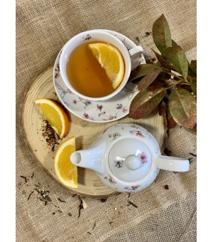 Tea for One porcelanowy / Filiżanka z dzbankiem i spodkiem SAFA