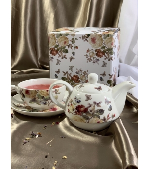 Tea for One porcelanowy / Filiżanka z dzbankiem i spodkiem ZAHRA