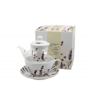 Tea for One szklany / Filiżanka z dzbankiem szklanym CLASSIC LAVENDER