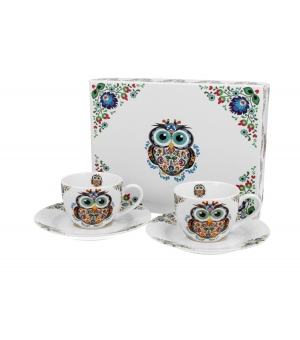 Filiżanki espresso ze spodkami 110 ml komplet 2 szt. SOWA ETNO
