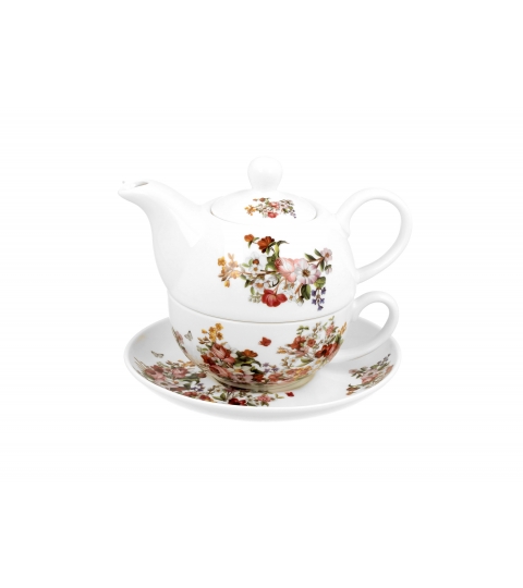 Filiżanka z dzbankiem i spodkiem VINTAGE FLOWERS WHITE