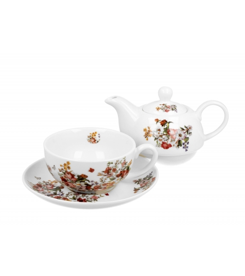 Filiżanka z dzbankiem i spodkiem VINTAGE FLOWERS WHITE