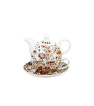 Tea for One porcelanowy / Filiżanka z dzbankiem i spodkiem PASTEL FLOWERS