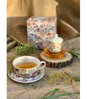 Tea for One szklany / Filiżanka z dzbankiem szklanym PASTEL FLOWERS