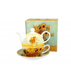 Tea for One porcelanowy / Filiżanka z dzbankiem i spodkiem SUNFLOWERS by V. van Gogh