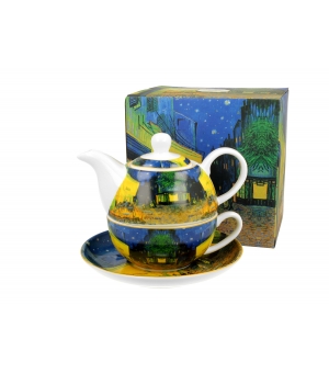Tea for One porcelanowy / Filiżanka z dzbankiem i spodkiem TERRACE AT NIGHT by Van Gogh