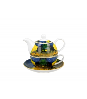 Tea for One porcelanowy / Filiżanka z dzbankiem i spodkiem TERRACE AT NIGHT by Van Gogh
