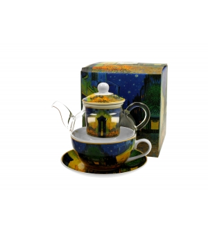Tea for One szklany / Filiżanka z dzbankiem szklanym TERRACE AT NIGHT by Van Gogh