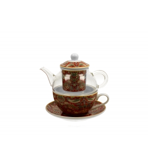 Tea for One szklany / Filiżanka z dzbankiem szklanym STRAWBERRY THIEF RED William Morris