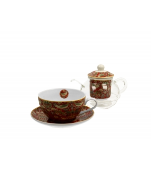 Tea for One szklany / Filiżanka z dzbankiem szklanym STRAWBERRY THIEF RED William Morris