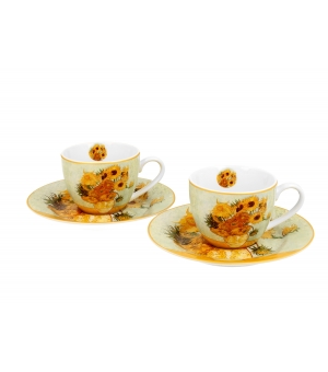 2 filiżanki espresso ze spodkami SUNFLOWERS inspired by Van Gogh