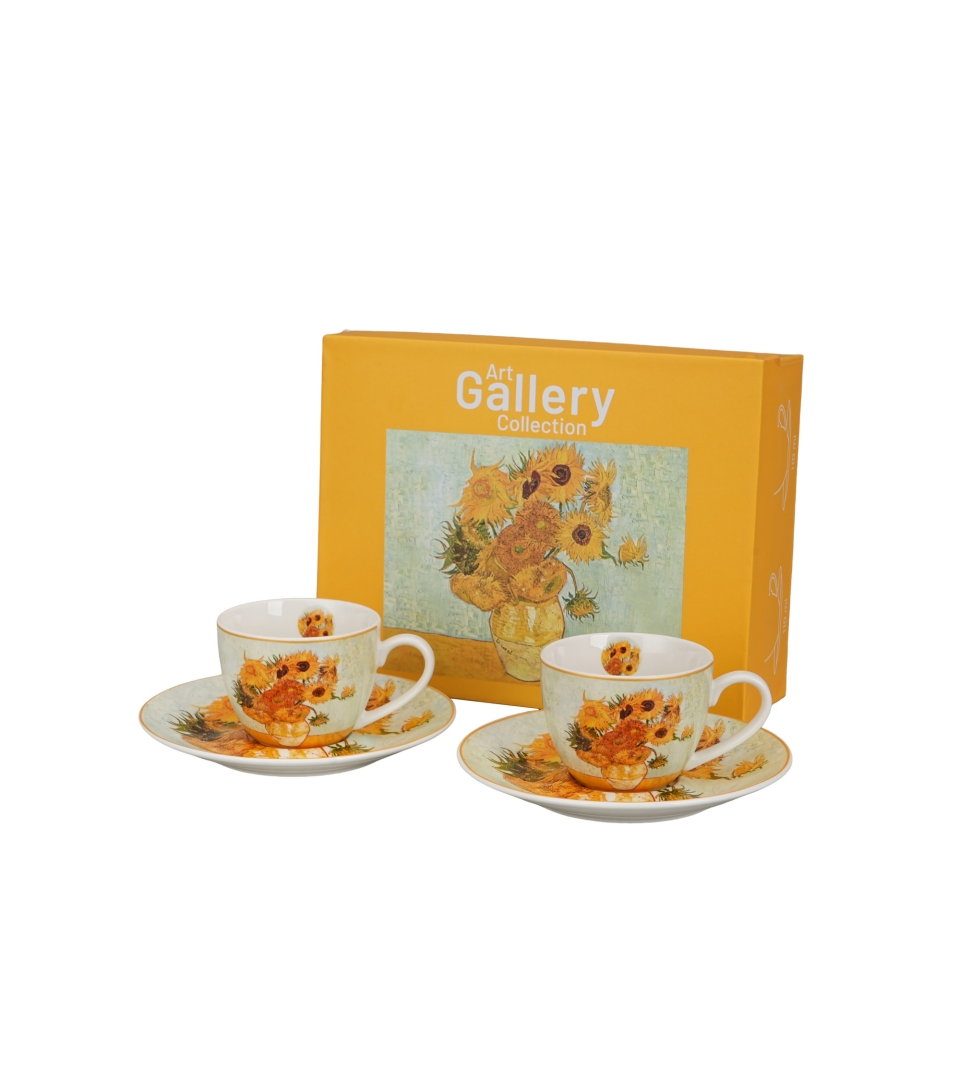 2 filiżanki espresso ze spodkami SUNFLOWERS inspired by Van Gogh