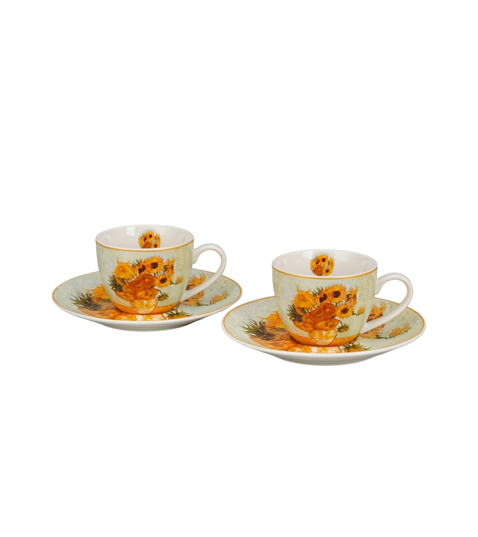 2 filiżanki espresso ze spodkami SUNFLOWERS inspired by Van Gogh