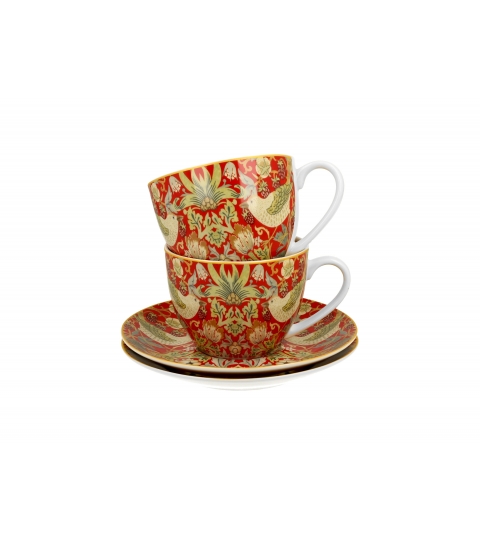 2 filiżanki ze spodkami STRAWBERRY THIEF RED inspired by Morris