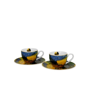 2 filiżanki espresso ze spodkami TERRACE AT NIGHT inspired by Van Gogh