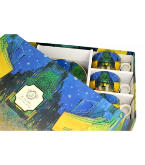 Filiżanki ze spodkami 280 ml komplet 6 szt. TERRACE AT NIGHT inspired by Van Gogh