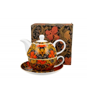 Tea for One porcelanowy / Filiżanka z dzbankiem i spodkiem ORANGE IRISES William Morris