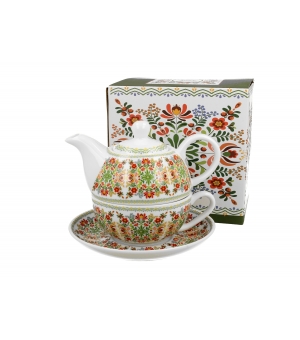 Tea for One porcelanowy / Filiżanka z dzbankiem i spodkiem wzór WĘGIERSKI