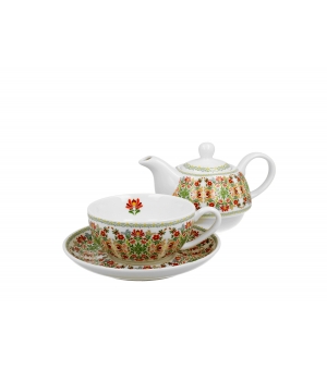 Tea for One porcelanowy / Filiżanka z dzbankiem i spodkiem wzór WĘGIERSKI