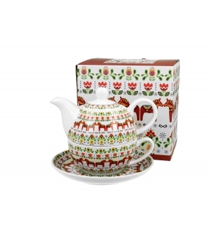 Tea for One porcelanowy / Filiżanka z dzbankiem i spodkiem wzór SKANDYNAWSKI