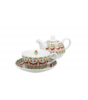 Tea for One porcelanowy / Filiżanka z dzbankiem i spodkiem wzór SKANDYNAWSKI