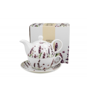 Tea for One porcelanowy / Filiżanka z dzbankiem i spodkiem CLASSIC LAVENDER