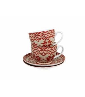 Filiżanki ze spodkami 280 ml komplet 2 szt. SWETEREK CZERWONY
