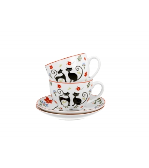 Filiżanki ze spodkami 280 ml komplet 2 szt. KOTY ETNO
