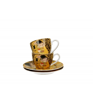 Filiżanki espresso ze spodkami 110 ml komplet 2 szt. THE KISS BROWN by Gustav Klimt