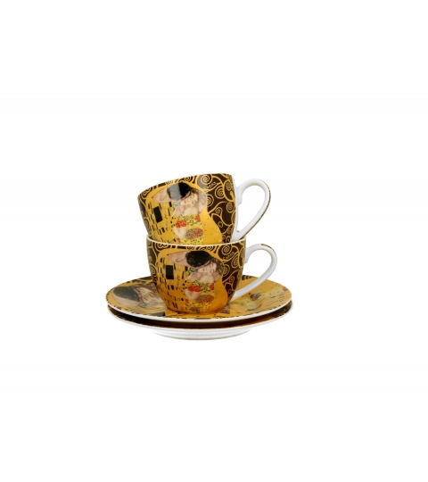 2 filiżanki espresso ze spodkami THE KISS BROWN inspired by Klimt