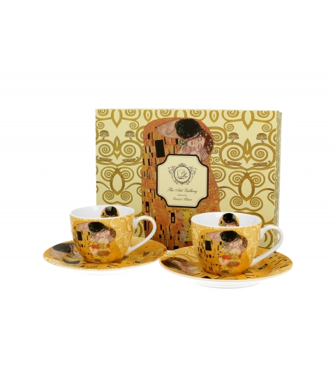 2 filiżanki espresso ze spodkami THE KISS ECRU inspired by Klimt