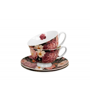 Filiżanki royal ze spodkami komplet 2 szt. SPRING ROSES BLACK