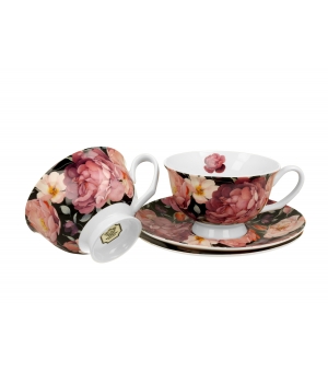 Filiżanki royal ze spodkami komplet 2 szt. SPRING ROSES BLACK