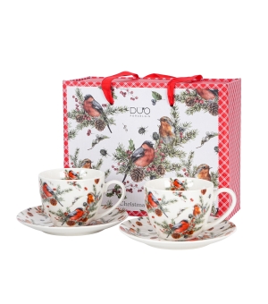 2 Filiżanki ze spodkami "opakowanie szuflada" CHRISTMAS BIRDS 1