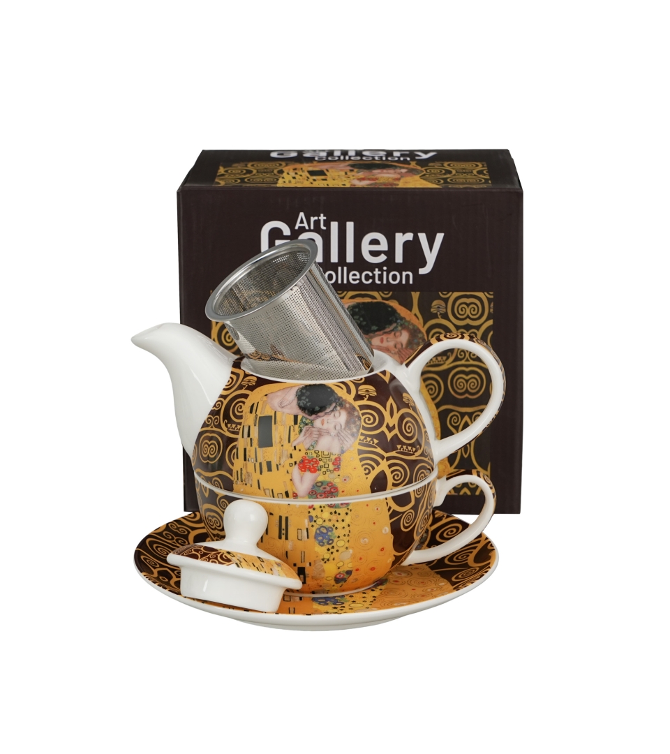 Filiżanka z dzbankiem i spodkiem THE KISS BROWN inspired by Klimt