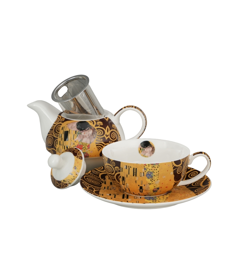 Filiżanka z dzbankiem i spodkiem THE KISS BROWN inspired by Klimt