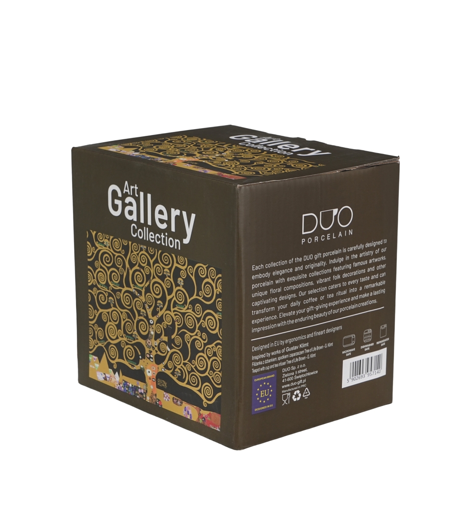 Filiżanka z dzbankiem i zaparzaczem TREE OF LIFE Brown inspired by Gustav Klimt