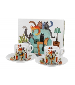 2 filiżanki espresso elegant ze spodkami Koci Świat KOTY NA FOTELU